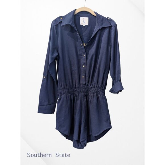Southern Saint Blue Collar adjustable arm length romper  Sz S - Picture 1 of 9
